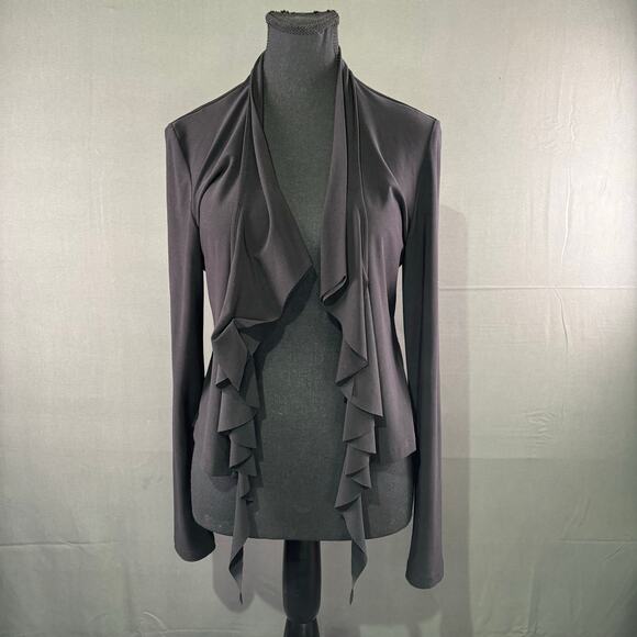 Joseph Ribkoff Jacket Women 6 Open Front Waterfall Cardigan Formal Midi Black - Picture 1 of 13